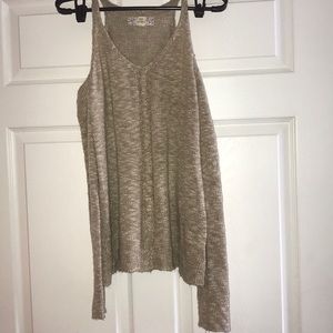 Tan cold shoulder sweater